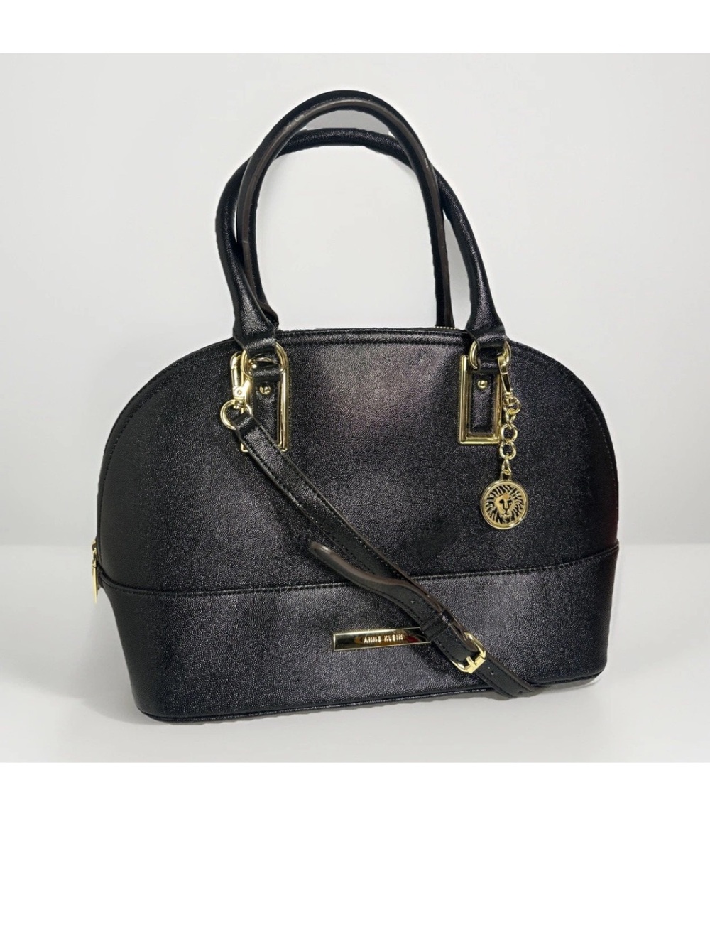 Anne Klein Black Formed Dome Handbag Tote Bag Gold Details Alma like
